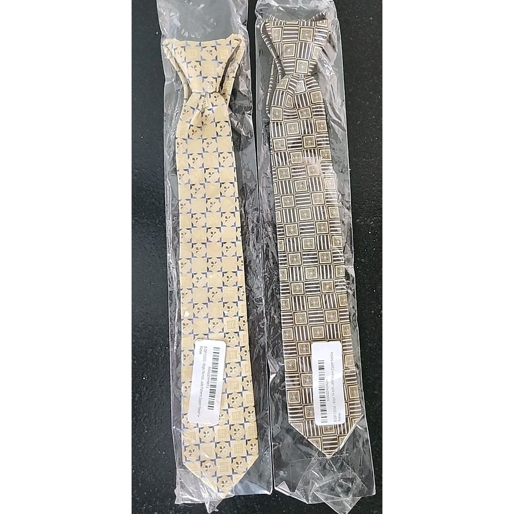 2- NEW 14in Zipper Neckties‎ Boys Adjustable Yellow Blue Black Gold FOULARD Prep